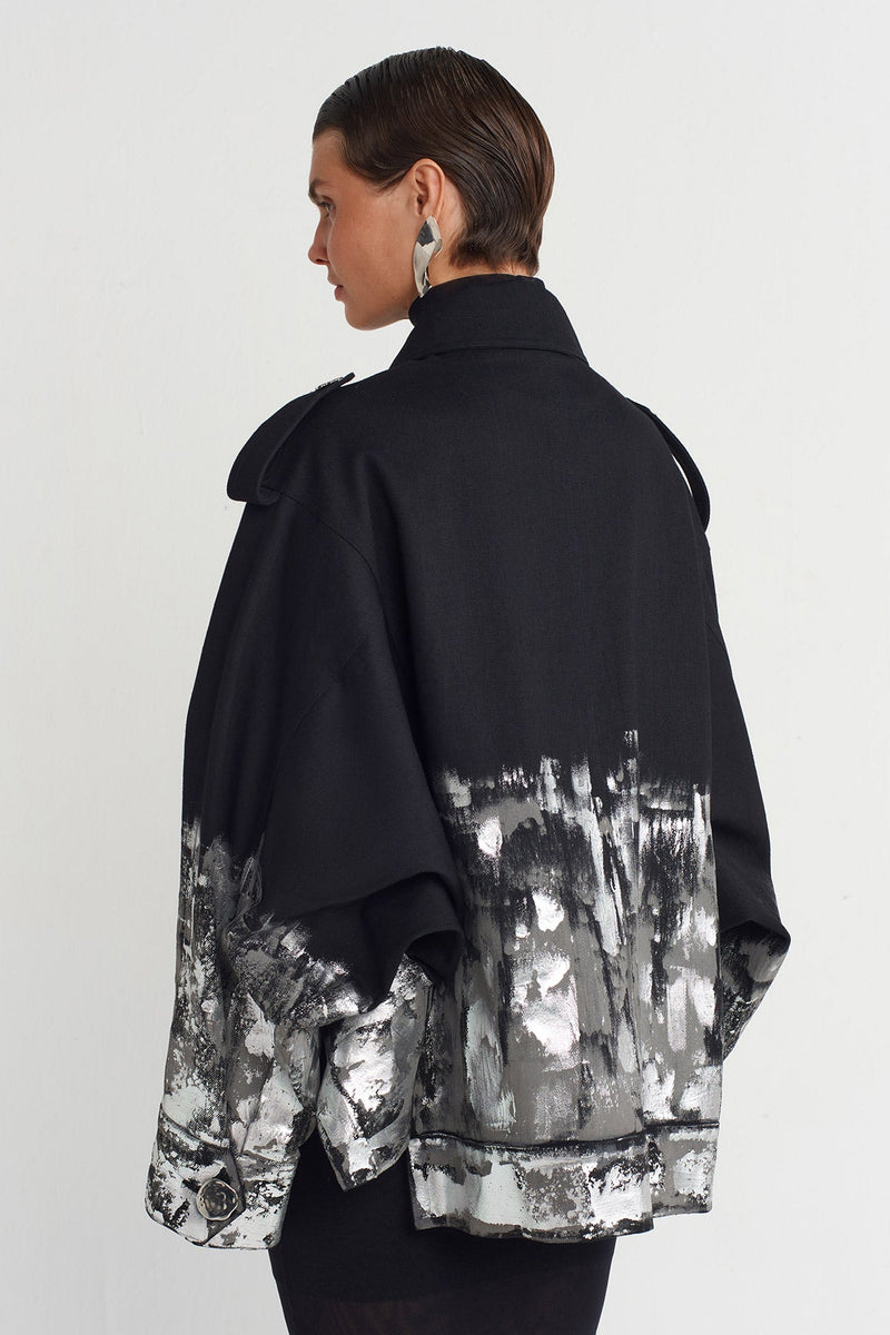 Nu Pocket Detail Printed Jacket Black
