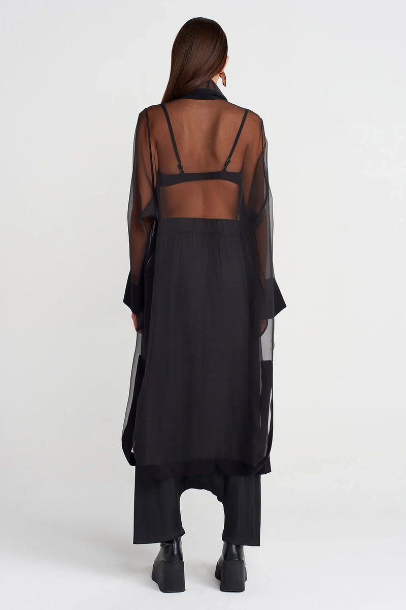 Nu Long Cape-Form Organza Jacket Black