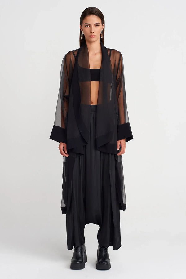 Nu Long Cape-Form Organza Jacket Black