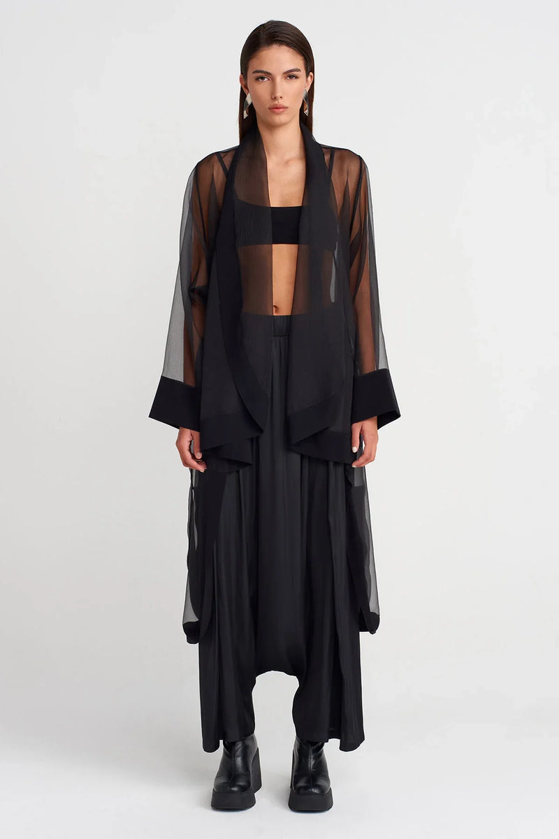 Nu Long Cape-Form Organza Jacket Black