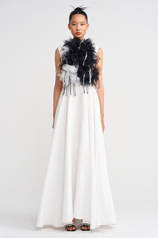 Nu Organza Floral Detailed Neckpiece Black/Offwhite