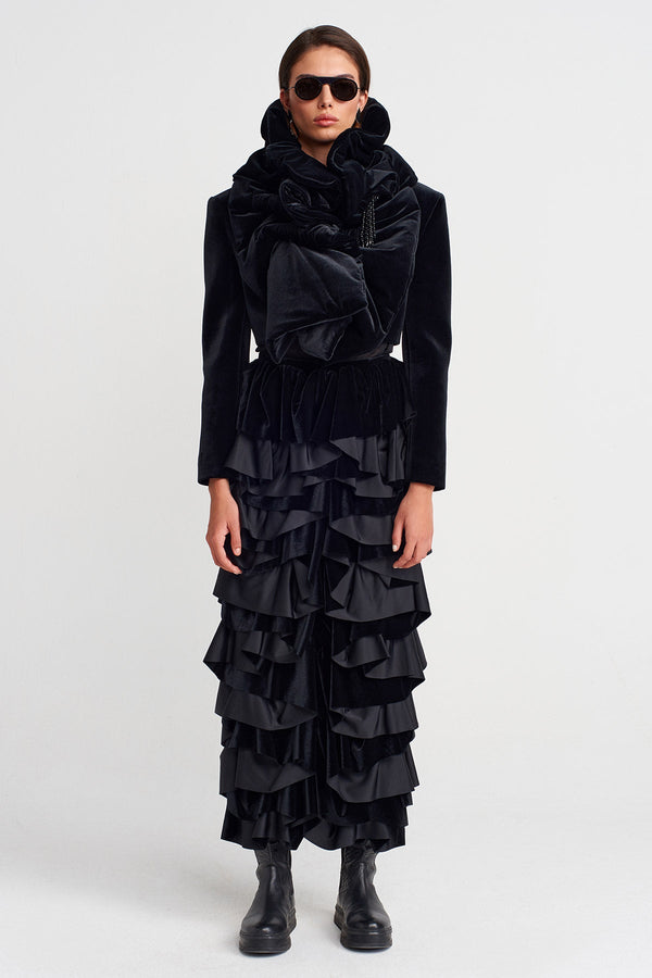 Nu Velvet Ruffled Shawl Black