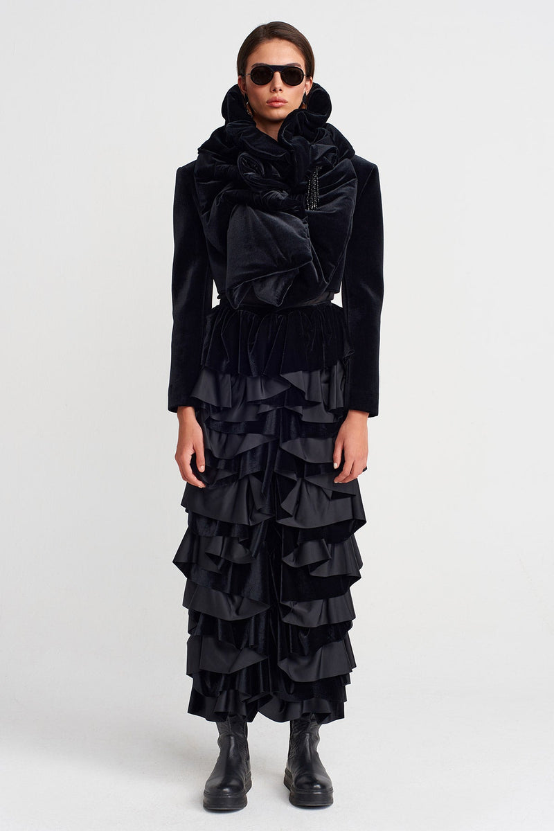 Nu Velvet Ruffled Shawl Black