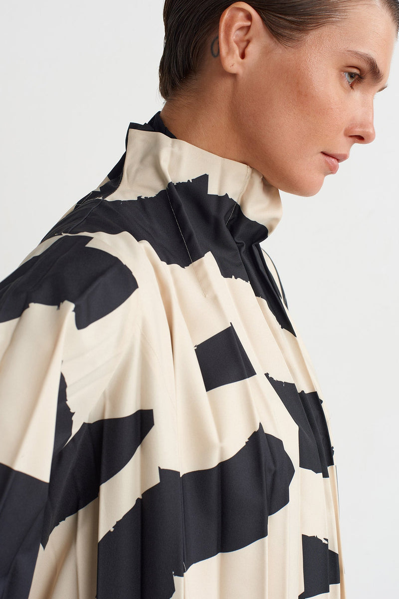Nu Patterned Pleated Long Jacket Multi Color