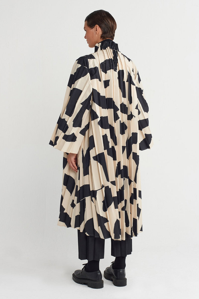 Nu Patterned Pleated Long Jacket Multi Color