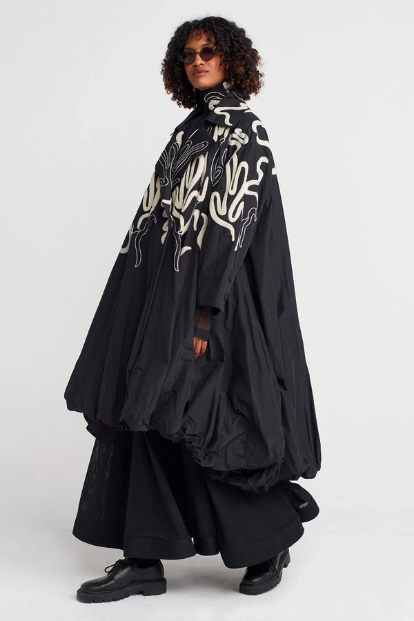 Nu Embroidered Taffeta Balloon Topcoat Natural/Black