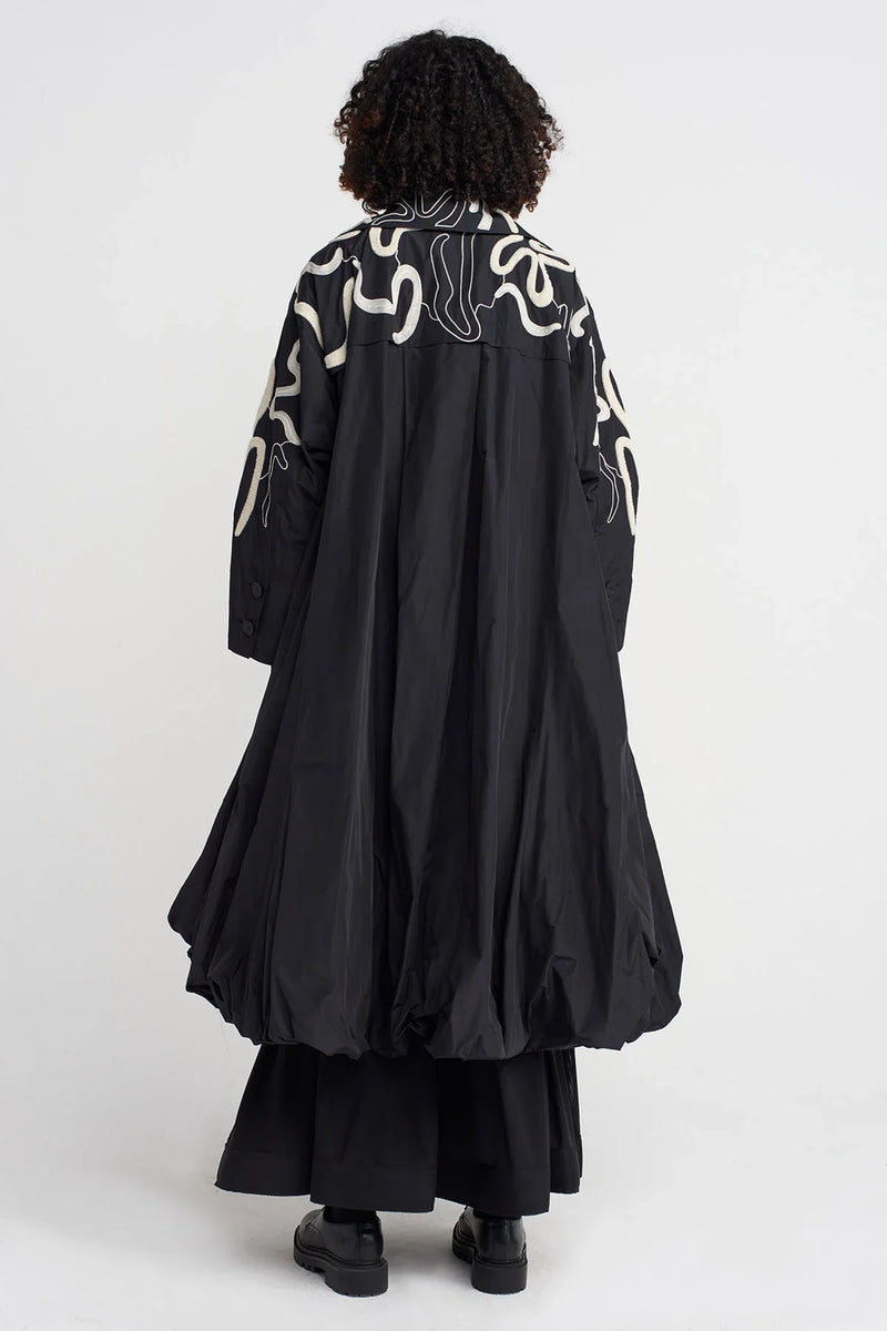 Nu Embroidered Taffeta Balloon Topcoat Natural/Black