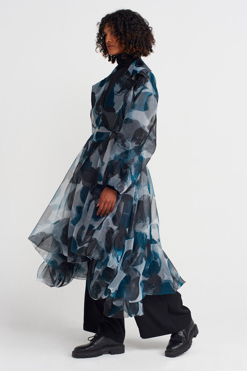 Nu Patterned Organza Puffy Trench Coat Multi Color