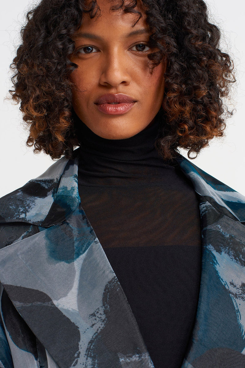 Nu Patterned Organza Puffy Trench Coat Multi Color