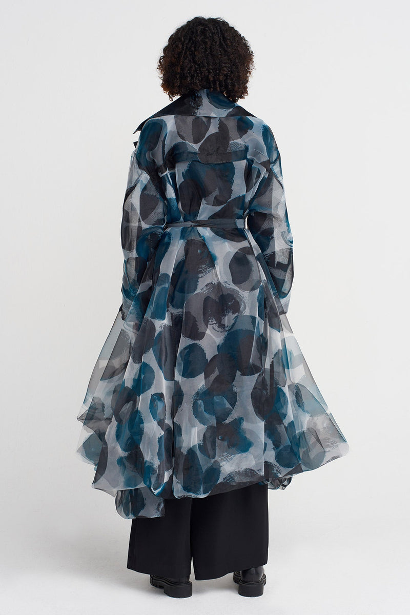 Nu Patterned Organza Puffy Trench Coat Multi Color