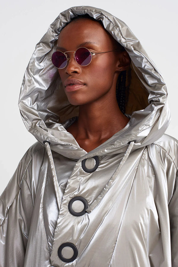 Nu Shiny Long Hooded Raincoat Light Grey Melange