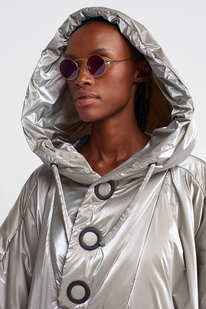 Nu Shiny Long Hooded Raincoat Light Grey Melange