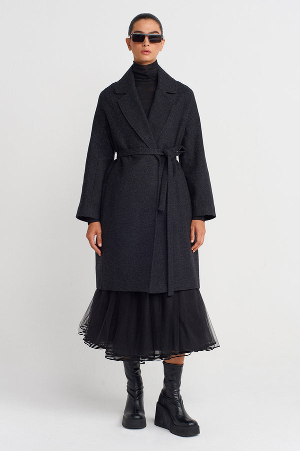 Nu Long Belted Coat Black/White