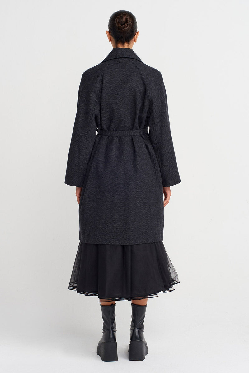 Nu Long Belted Coat Black/White