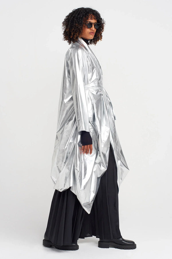 Nu Shiny Belted Trench Coat Silver