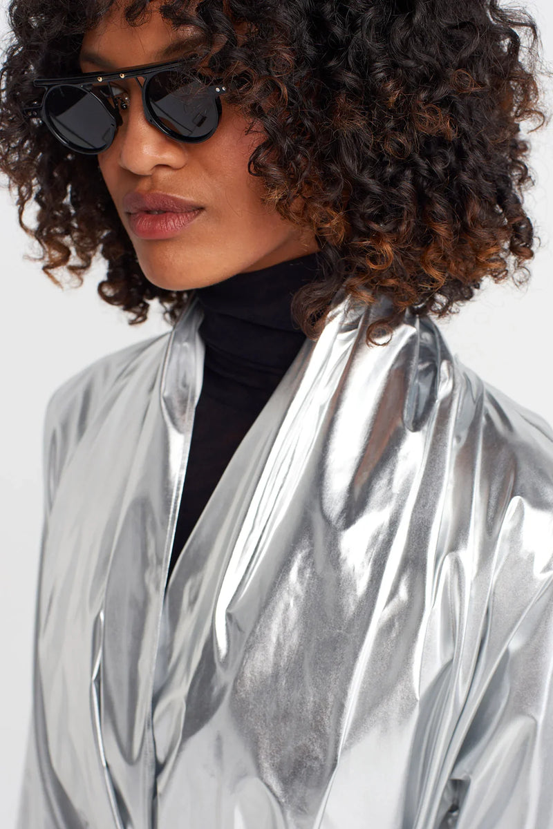 Nu Shiny Belted Trench Coat Silver