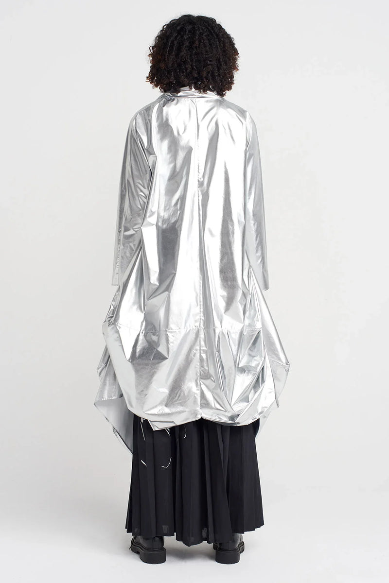 Nu Shiny Belted Trench Coat Silver