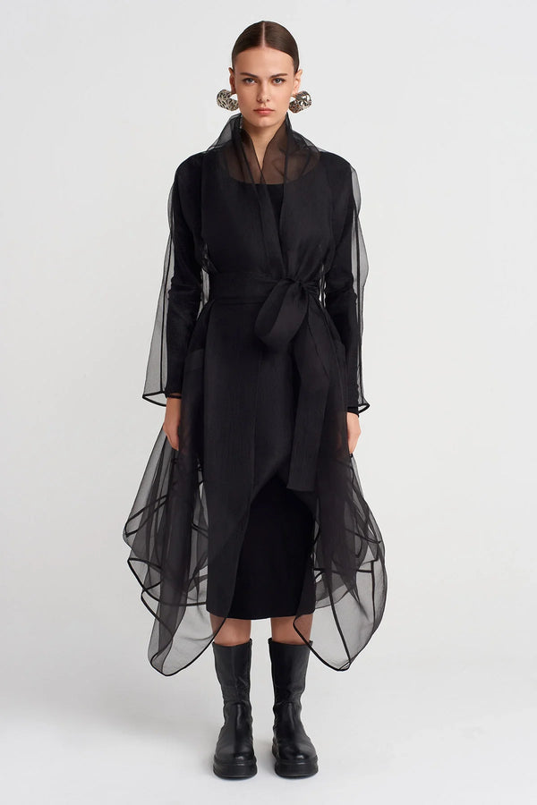 Nu Long Belted Organza Jacket Black