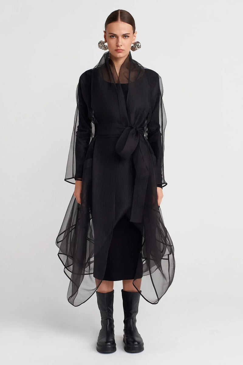 Nu Long Belted Organza Jacket Black