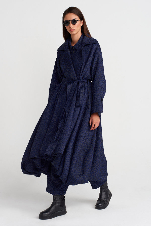 Nu Jacquard Belted Oversize Trench Coat Purple