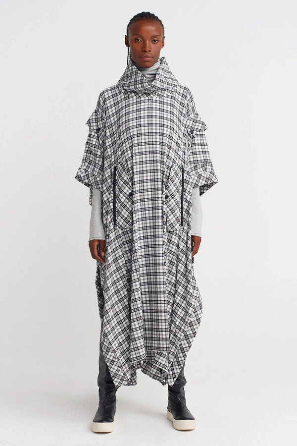 Nu Plaid Kaftan Dress With Large Pocket Detail Black/White