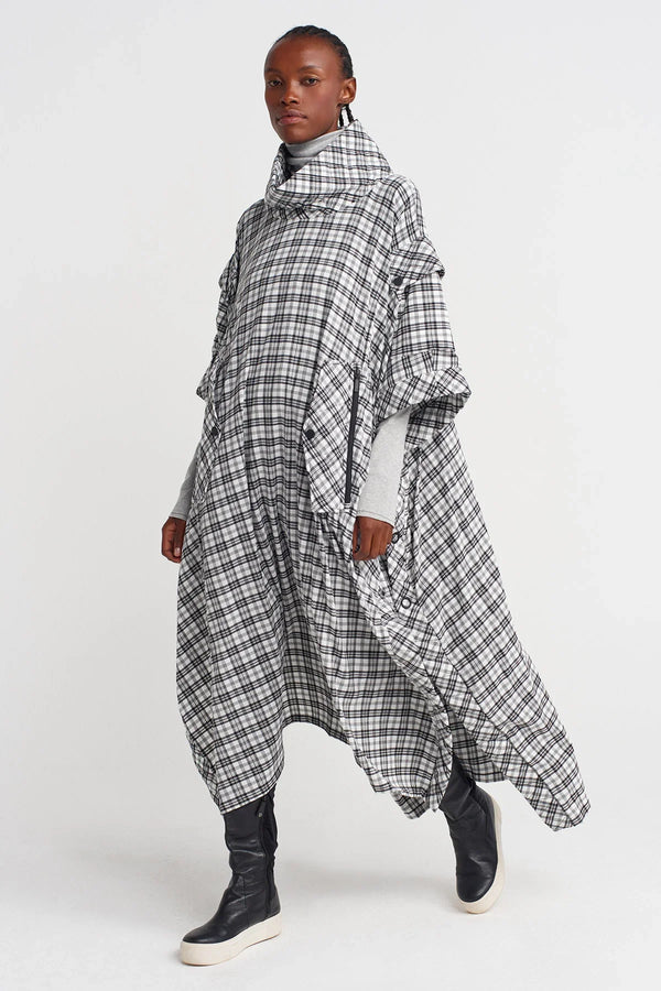 Nu Plaid Kaftan Dress With Large Pocket Detail Black/White