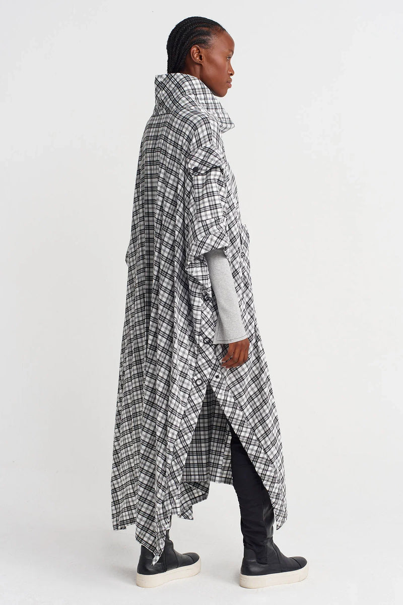 Nu Plaid Kaftan Dress With Large Pocket Detail Black/White