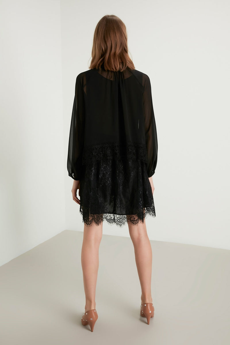 Machka Long Sleeve Lace Detail Dress Black