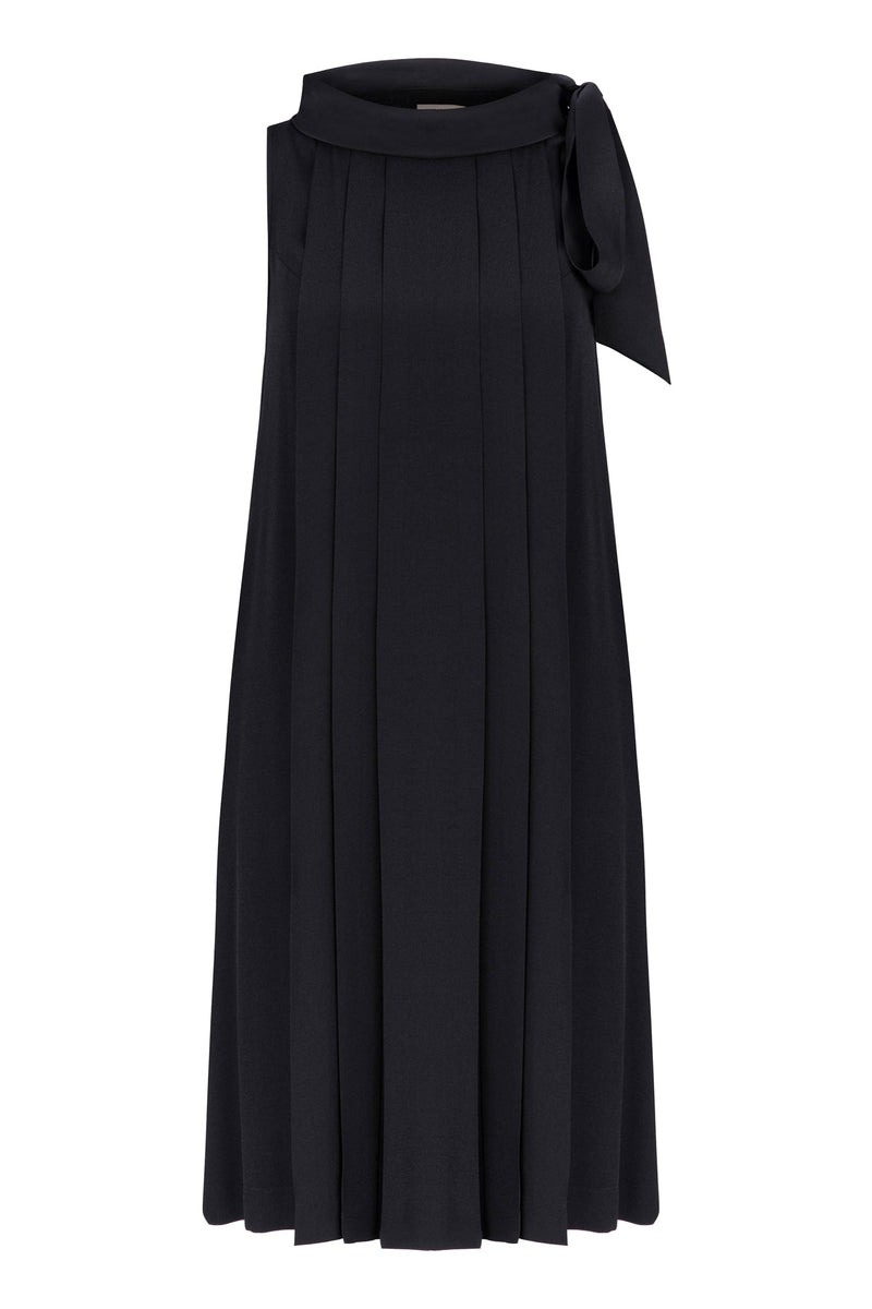 Machka Tie Detail Pleated Dress Black