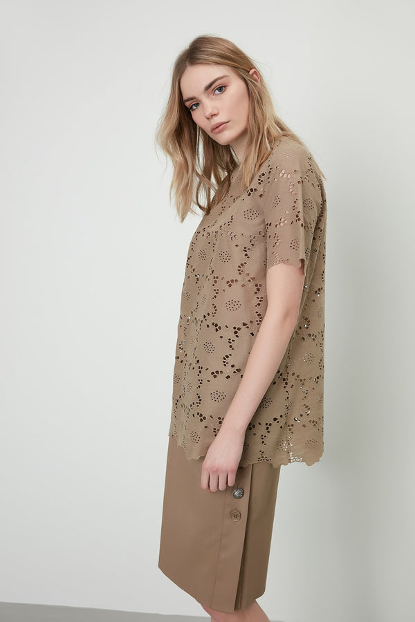 Machka Short Sleeve Full Lace Beige