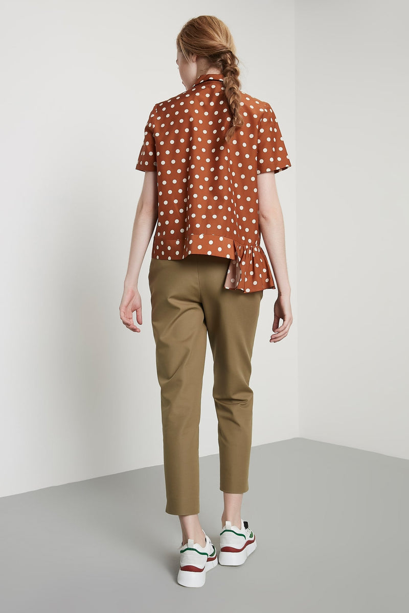 Machka Polka Dot Short Sleeve Asymmetrical Hem Blouse Brick