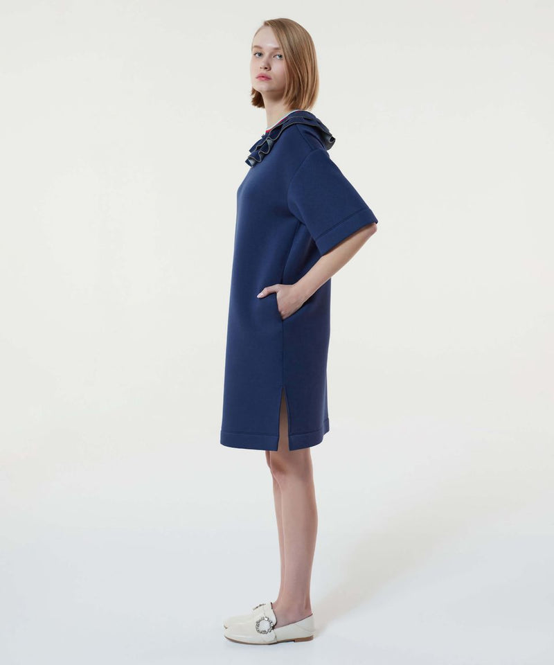 Machka Ruffle-Collar Detail Dress Navy