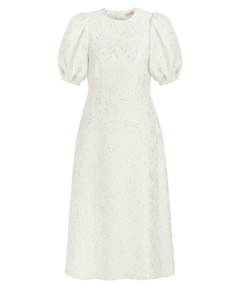 Machka Lurex Balloon Sleeve Dress White