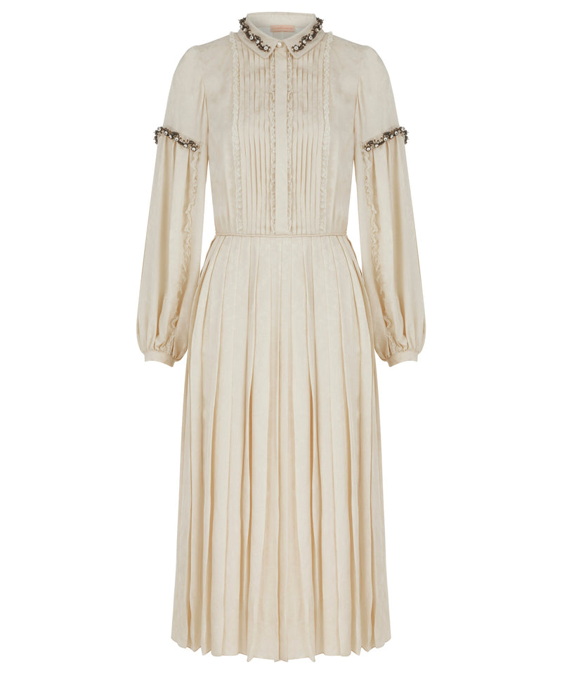 Machka Embellished Pleated Dress Beige