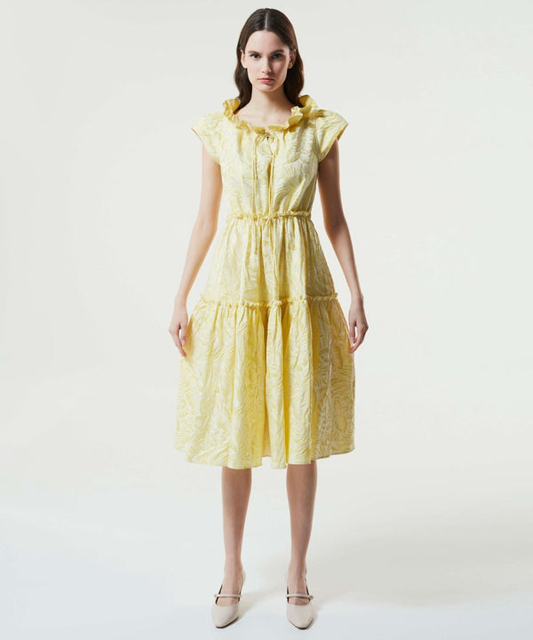 Machka Jacquard Ruffle Dress Yellow