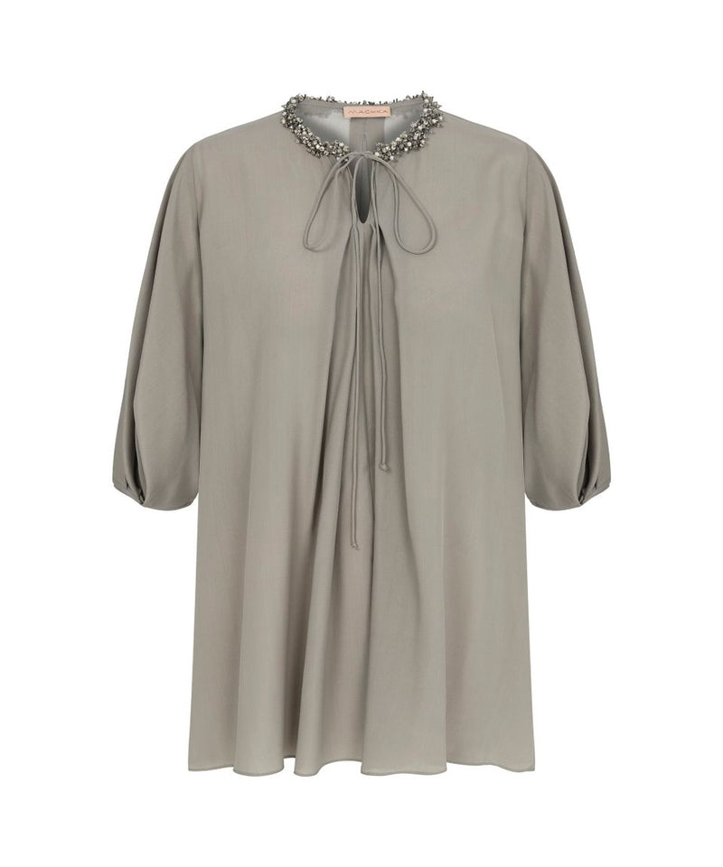 Machka Jewel Neck Sheer Blouse Stone