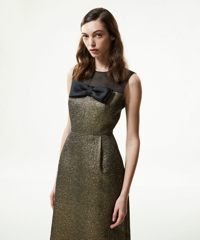 Machka Jacquard Dress With Bow Accessories Gold