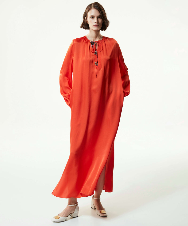 Machka Floral Module-Embroidered Slit Dress Orange