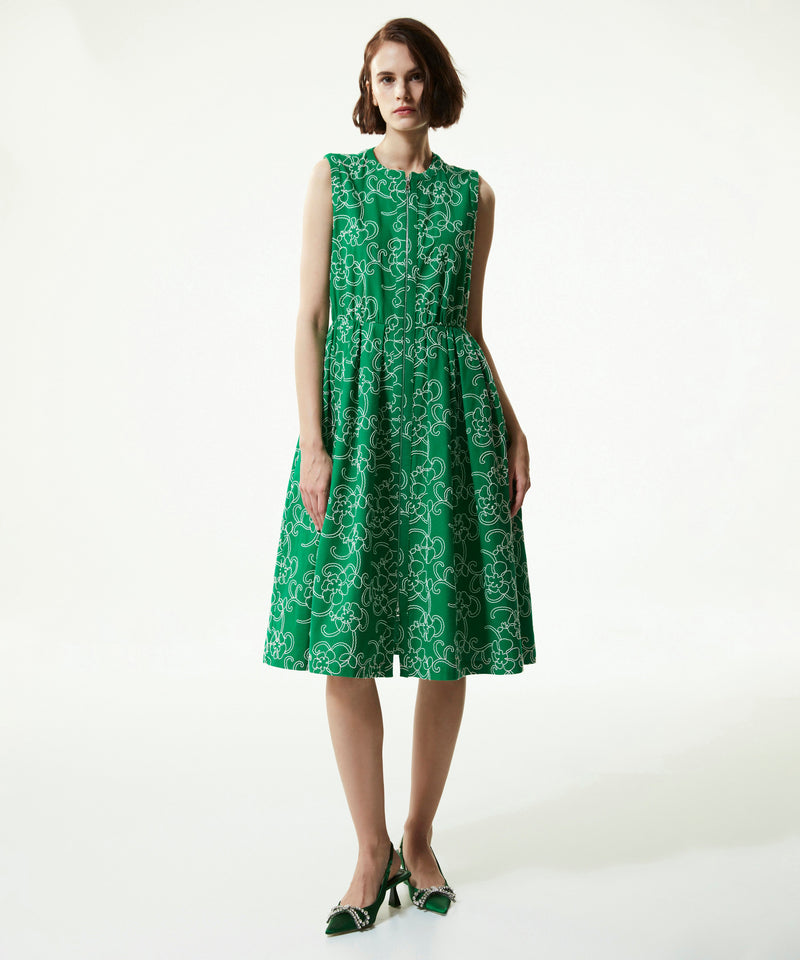 Machka Floral-Embroidered Zip Up Dress Green