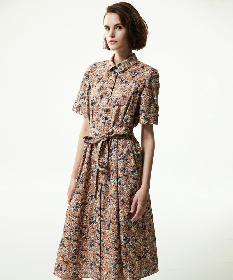 Machka Patterned Belted Shirt Dress Camel