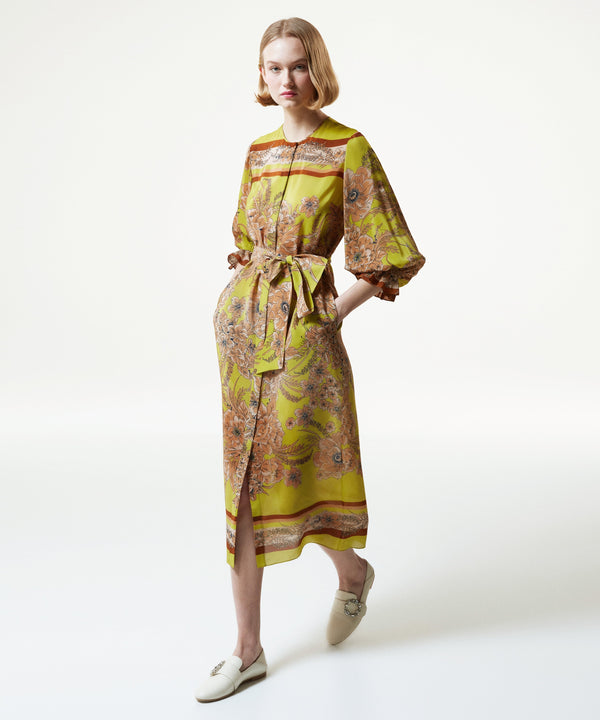 Machka Printed Belted Maxi Dress Pistachio Green