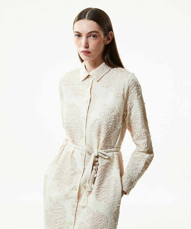 Machka Jacquard Belted Shirt Dress Beige