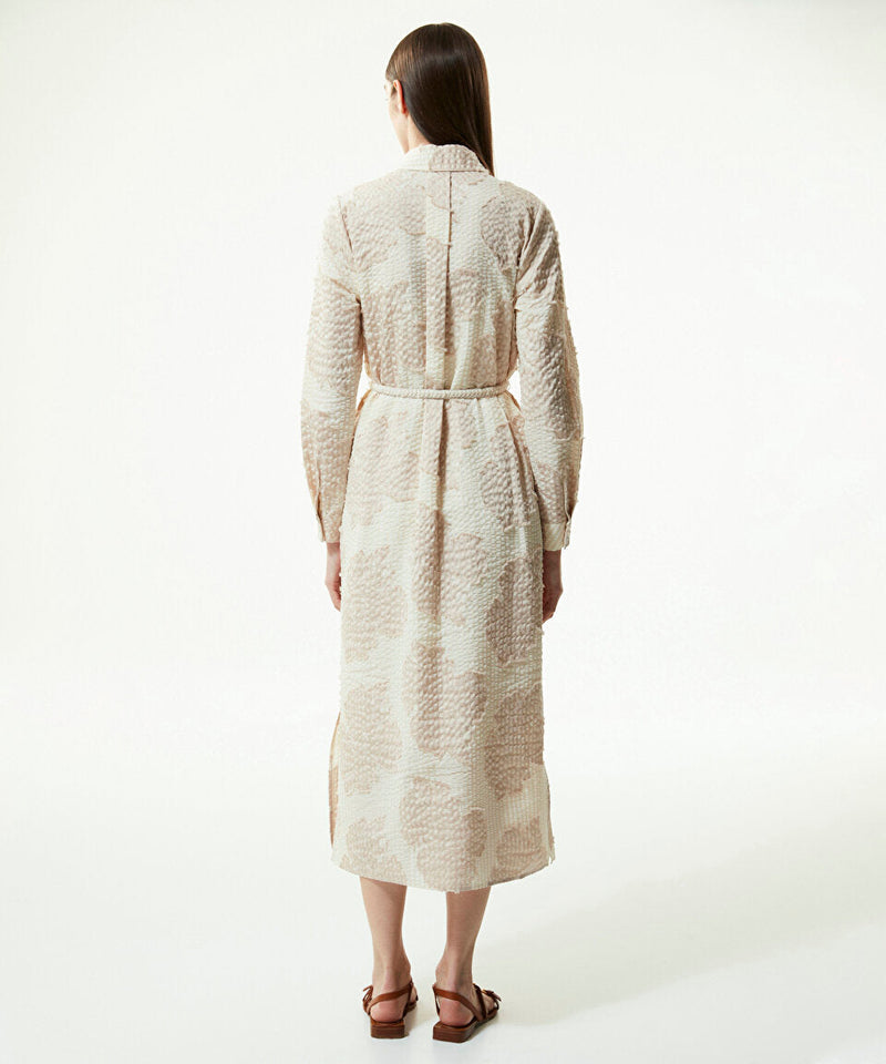 Machka Jacquard Belted Shirt Dress Beige