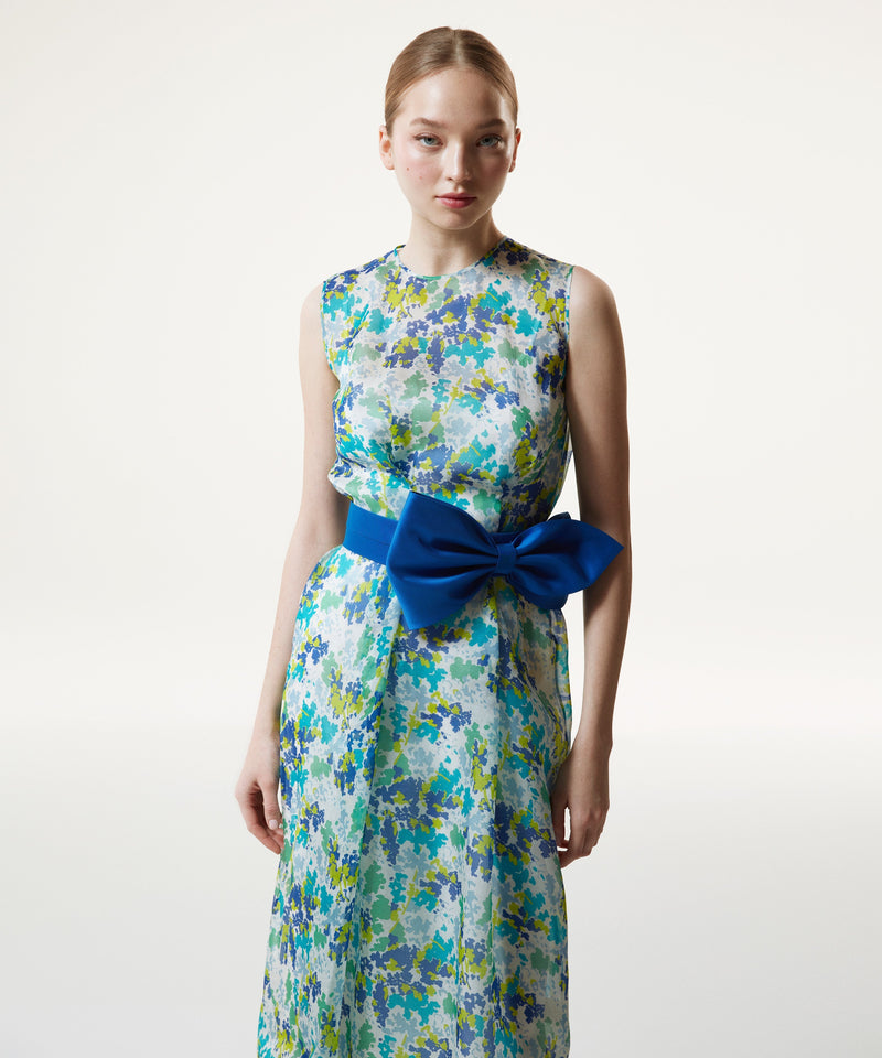 Machka Abstract Pattern Dress With Bow Turquoise