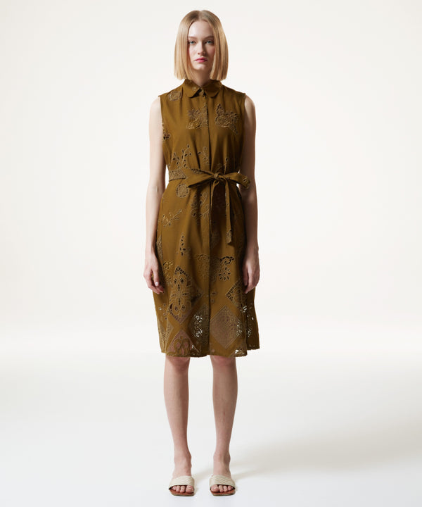 Machka Embroidered Belted Shirt Dress Olive