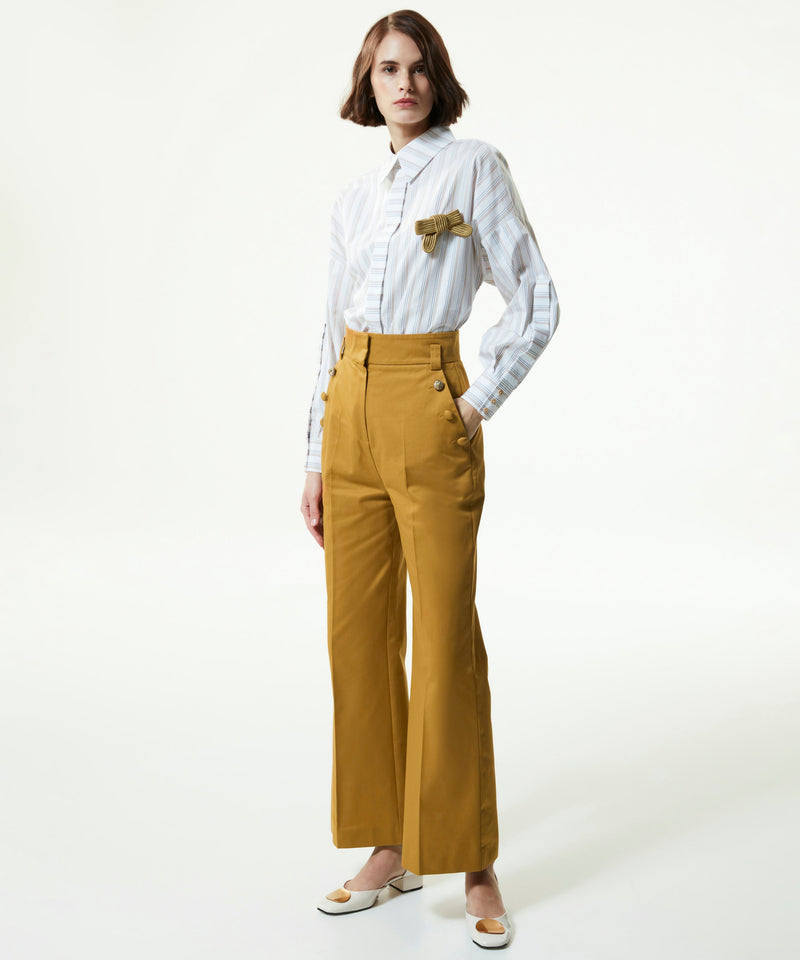 Machka High Waist Trousers With Button Accessories Tobacco Leaves