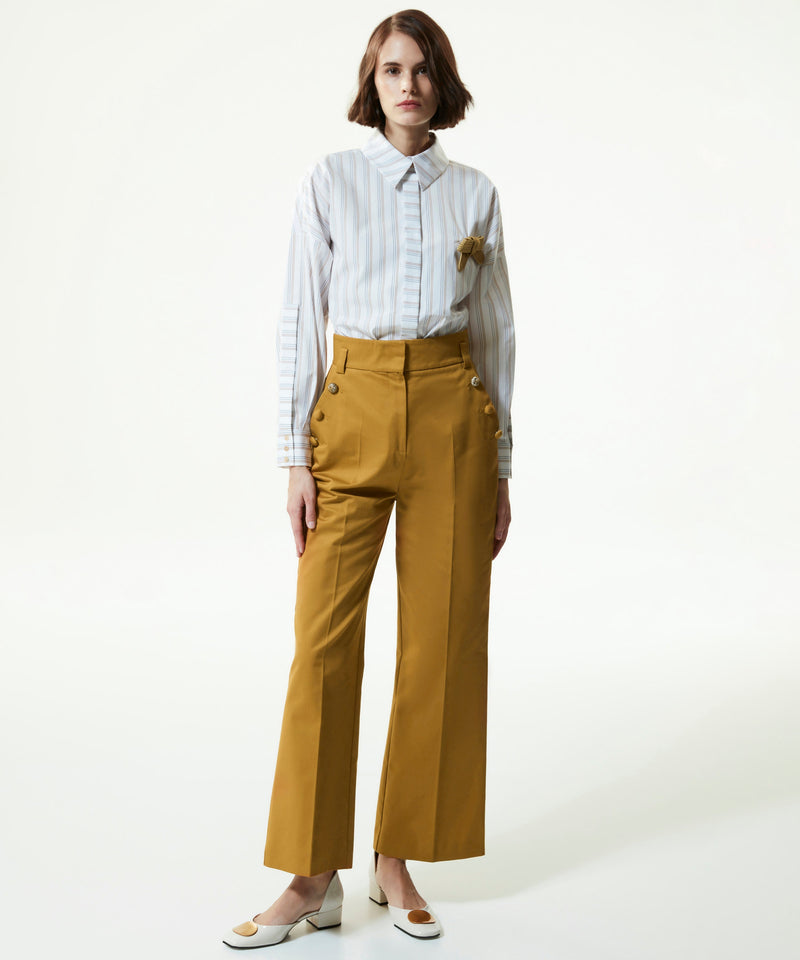 Machka High Waist Trousers With Button Accessories Tobacco Leaves