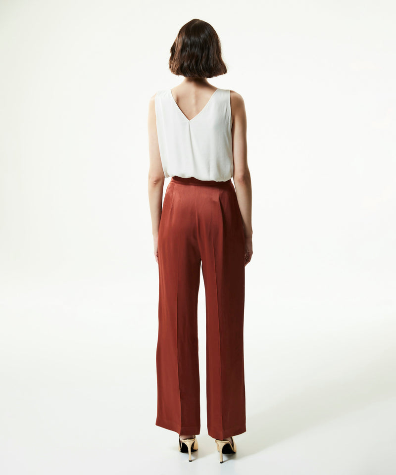 Machka Shiny Textured Wide Leg Fit Trousers Brown