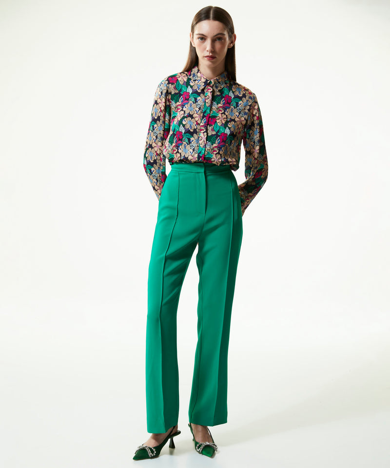 Machka Straight Fit Crepe Trousers Green