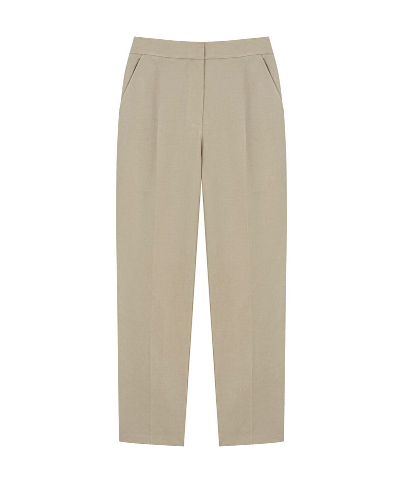 Machka Linen Blend Cigarette Fit Trousers Beige